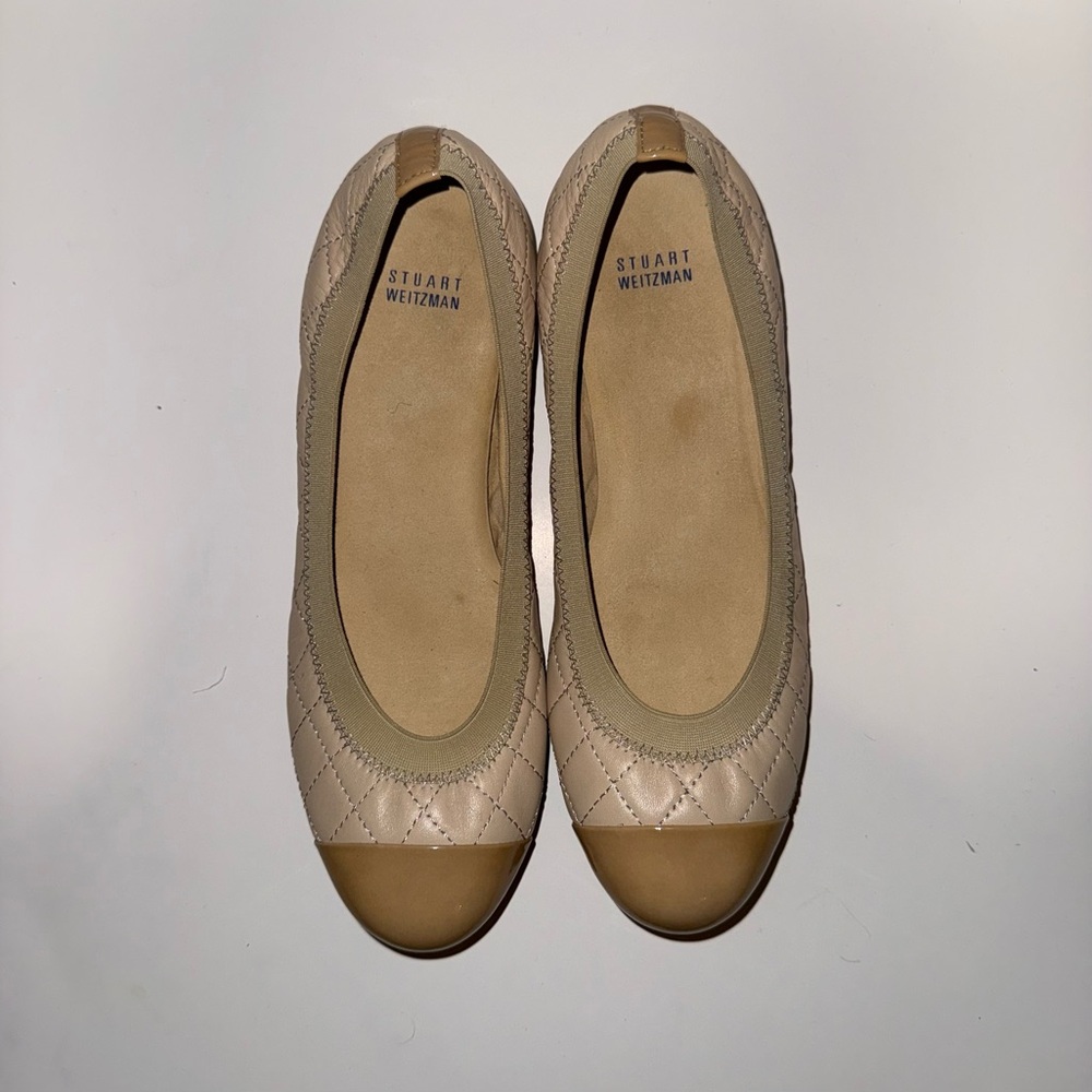 Stuart Weitzman Women's Tan Quilted Ballet Flats